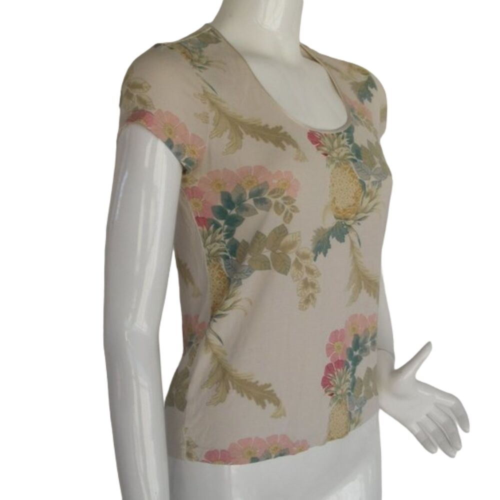 TOMMY BAHAMA Silk Tee, S, Pineapple Floral, Scoop neck - Picture 2 of 9
